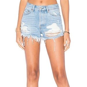 GRLFRND Denim High Rise Distressed Cindy Shorts in Night Fever 26